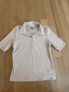 a new day Cream Ribbed Short-Sleeve Polo Top